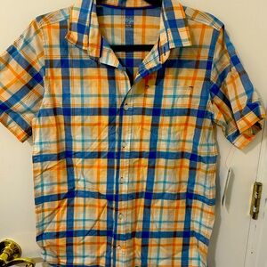 Boys size, extra large, short sleeve plaid button up shirt NWT